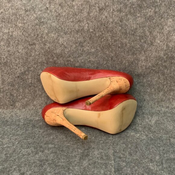 Enzo Angiolini EATANEN Women's Distressed Red Leather Heel Peep Toe Shoes - Picture 9 of 9